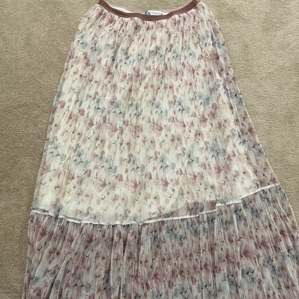 ZARA WOMAN LONG LINING WAISTBAND FLORAL Skirt Sz M